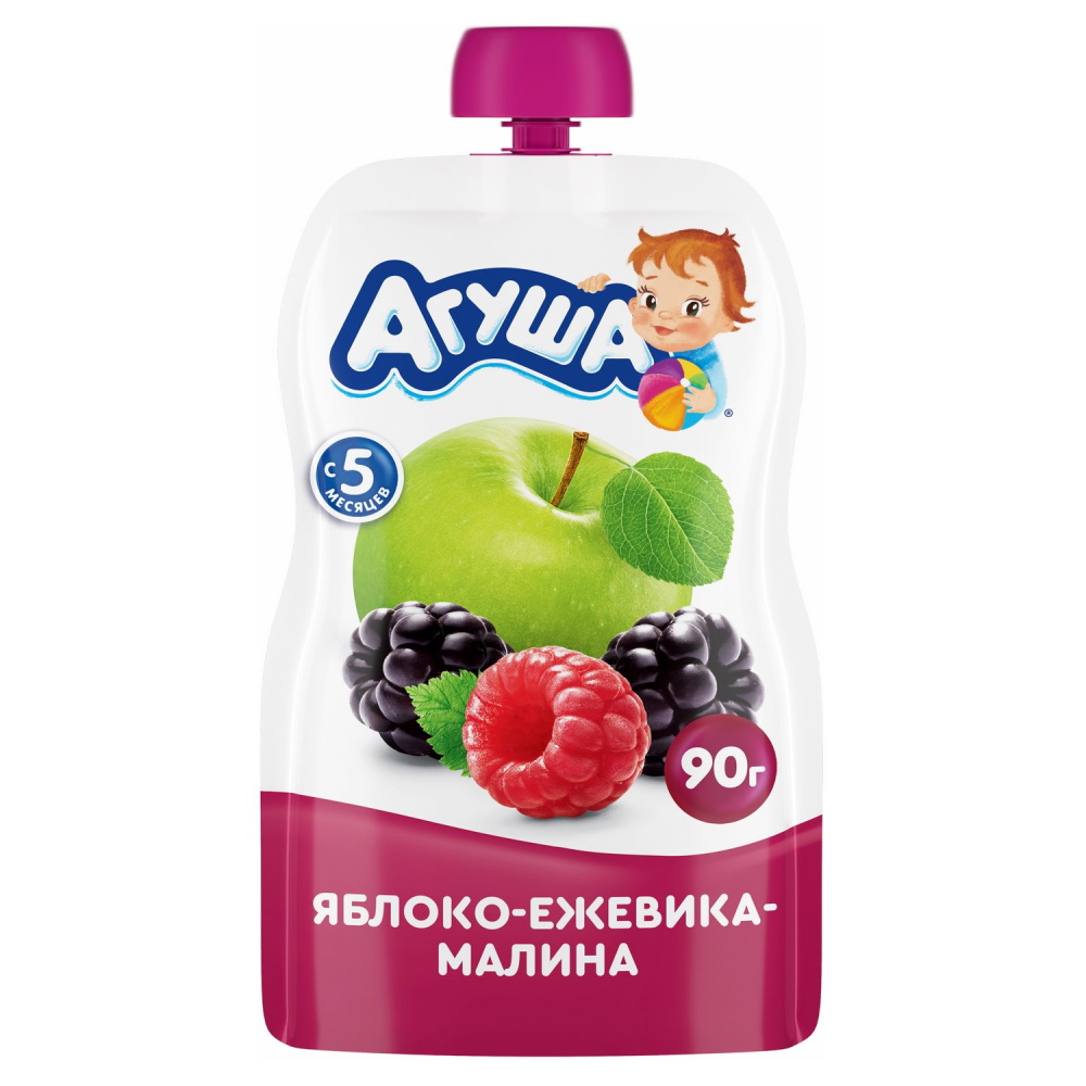 Пюре фруктовое Агуша яблоко-ежевика-малина 90 г