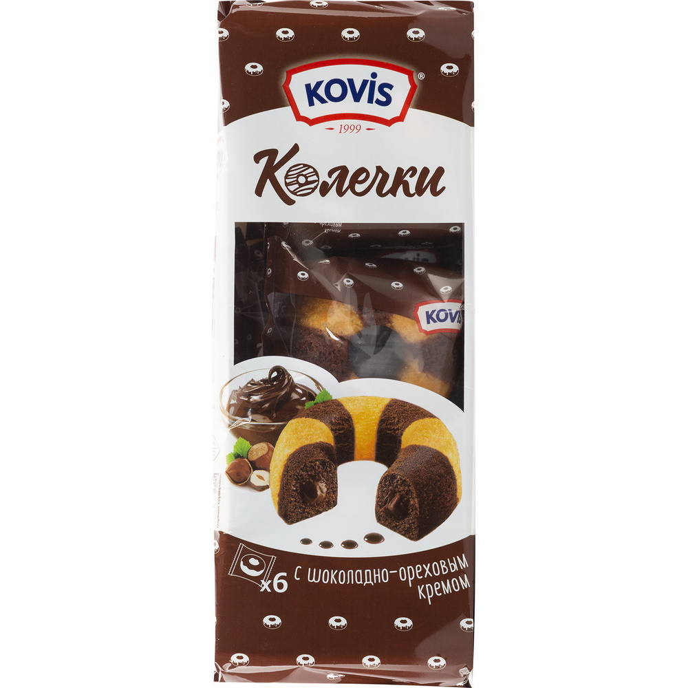 Пирожные бисквитные «Колечки» с шоколадно-ореховым кремом Kovis 240 г
