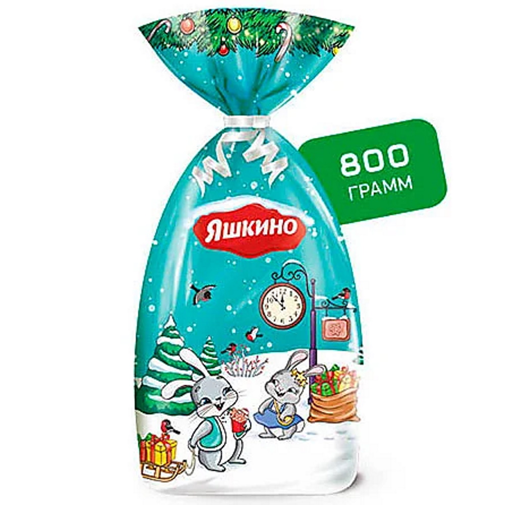 Новогодний подарок Яшкино мешочек с конфетами бирюзовый 800 г