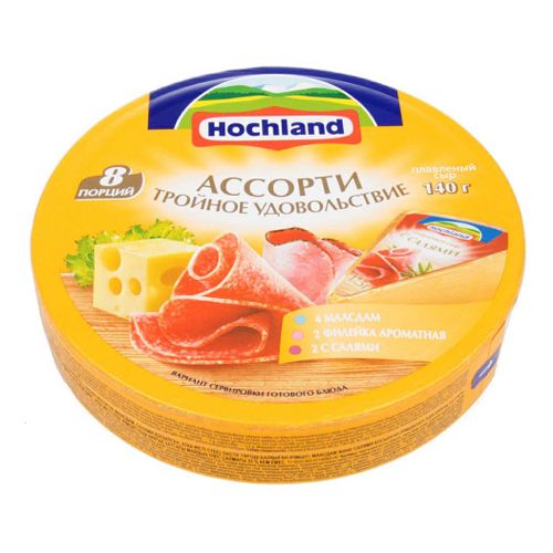 Сыр плавленный ассорти желтое Тройное Удовольствие Hochland 45% 140 г