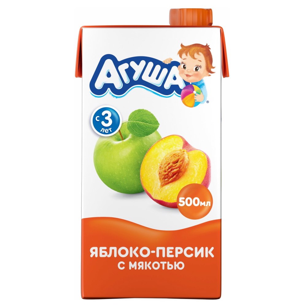 Сок детский с мякотью Агуша яблоко-персик 0,5 л
