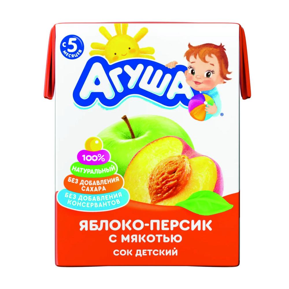 Сок детский с мякотью Агуша яблоко-персик  0,2 л