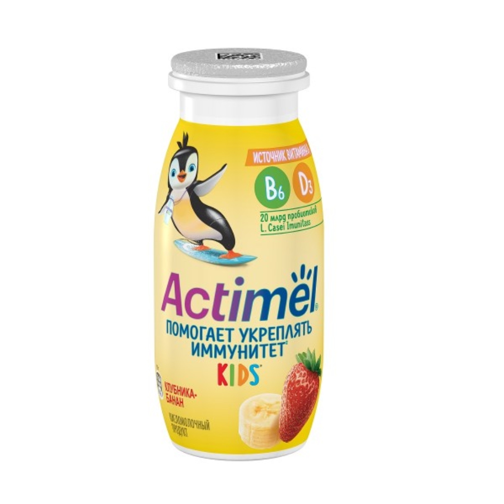 Напиток кисломолочный Actimel Kids клубника-банан 1,5% 95 г