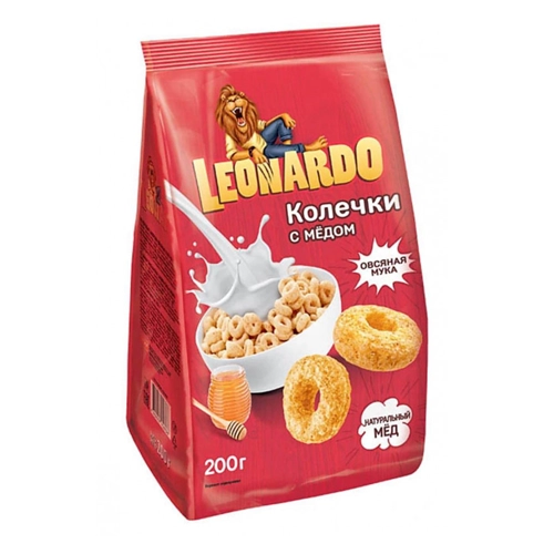 Готовый завтрак Leonardo овсяные колечки с мёдом 200 г