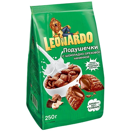 Готовый завтрак Leonardo Подушечки с шоколадной начинкой 250 г