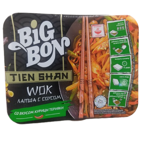 Лапша быстрого приготовления в тарелке BigBon Tien Shan Wok курица с соусом терияки 85 г
