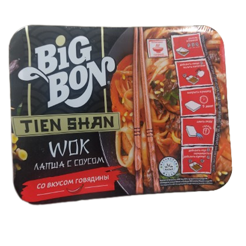 Лапша быстрого приготовления в тарелке BigBon Tien Shan Wok со вкусом говядины 85 г