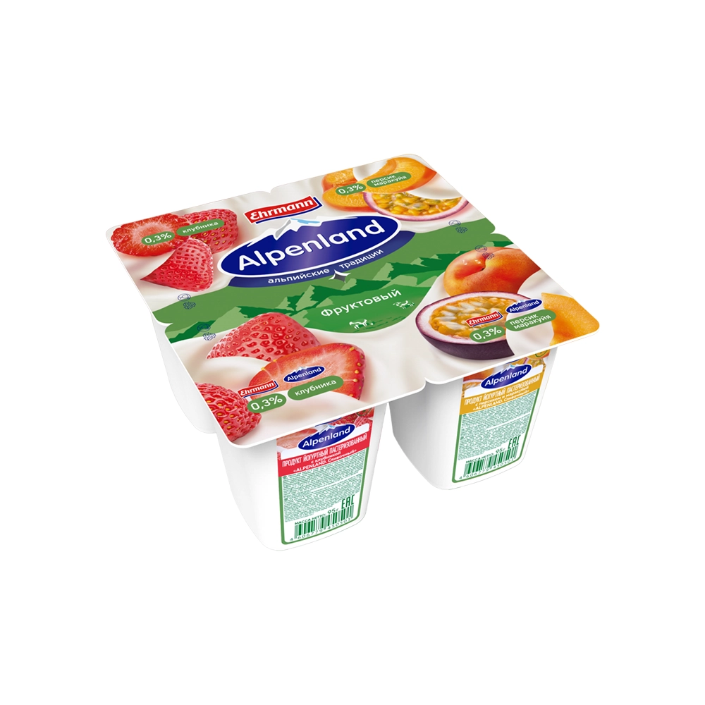 Йогурт фруктовый Клубника-Персик-Маракуйя Alpenland 0,3% 95 г