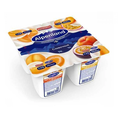 Йогурт фруктовый Персик-Маракуйя Alpenland 7,5% 95г/шт