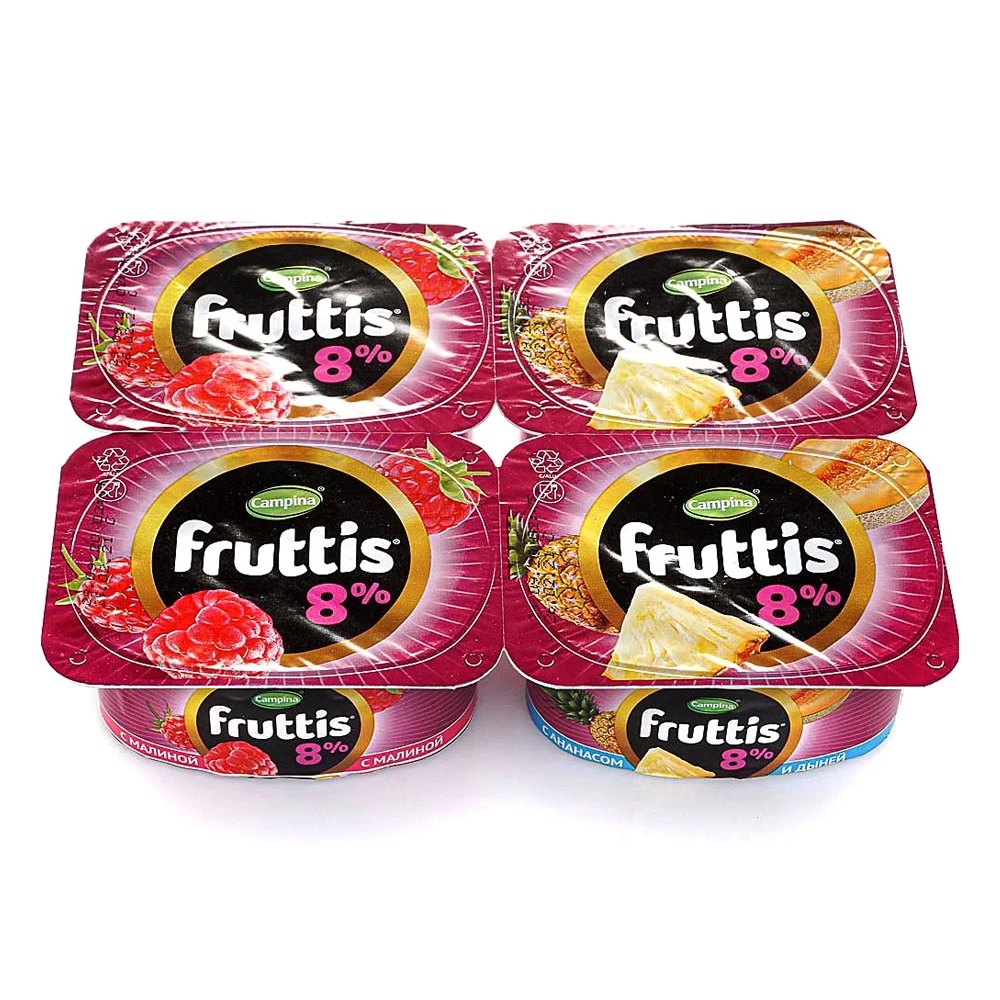 Йогурт Fruttis Малина и Ананас-Дыня 8% 115 гр