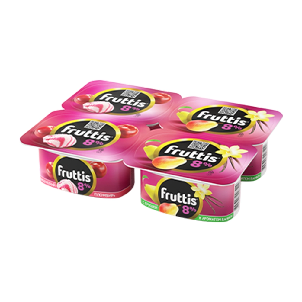 Йогурт Fruttis Вишневый пломбир и Груша-Ваниль 8% 115 гр
