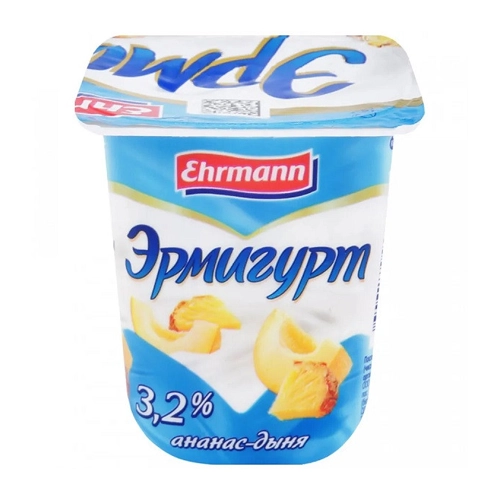 Йогурт молочный с ананасом и дыней Эрмигурт 3,2% 100г