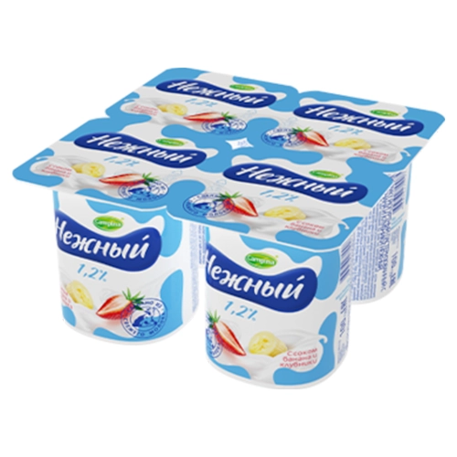 Йогурт Нежный со вкусом банана и клубники Campina 1,2% 100гр/шт