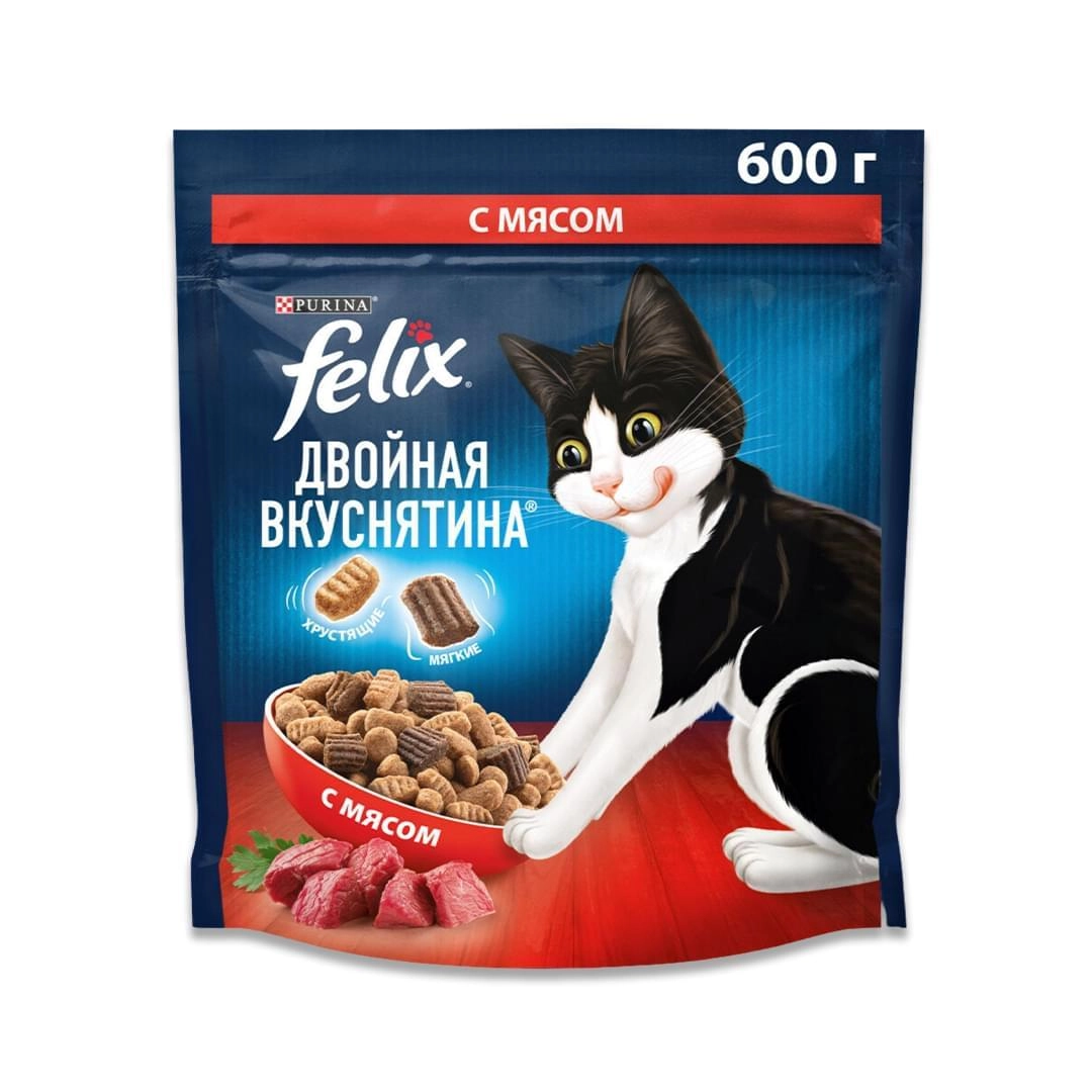 Корм сухой для кошек Felix двойной с Мясом 600 г