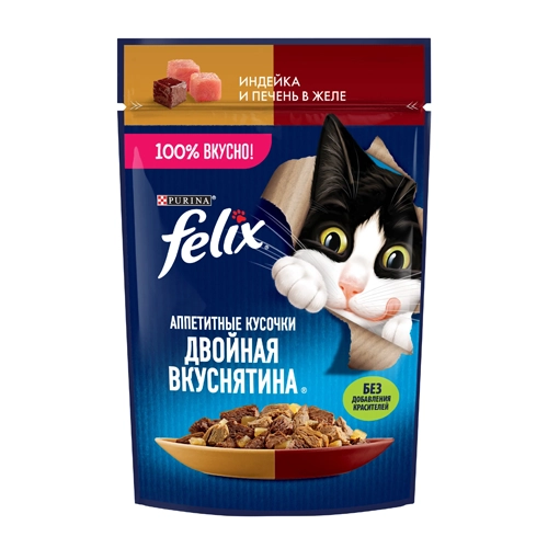 Корм влажный для кошек Felix Двойная вкуснятина индейка и печень 75 г