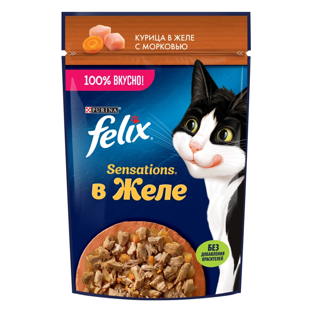 Корм влажный Felix Sensations для кошек желе куринный морковный 75 г