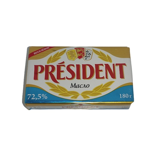 Масло кисло сливочное несоленое President высший сорт 72,5% 180 г