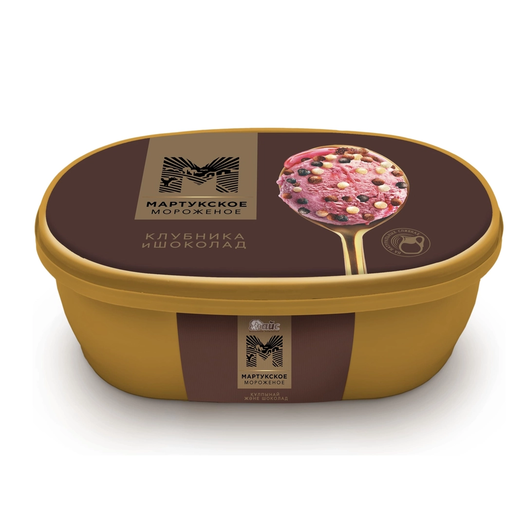 Мороженое Мартукское сливочное со вкусом Слепая клубника с шоколадом  500 г