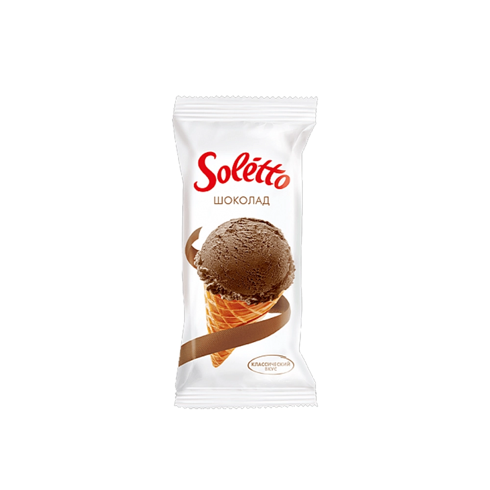 Мороженое вафельный рожок «Soletto» сливочное шоколадное с глазурью 75г