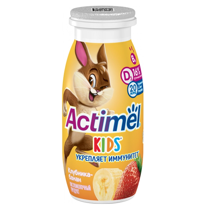 Напиток кисломолочный Actimel Kids клубника-банан 1,5% 95 г