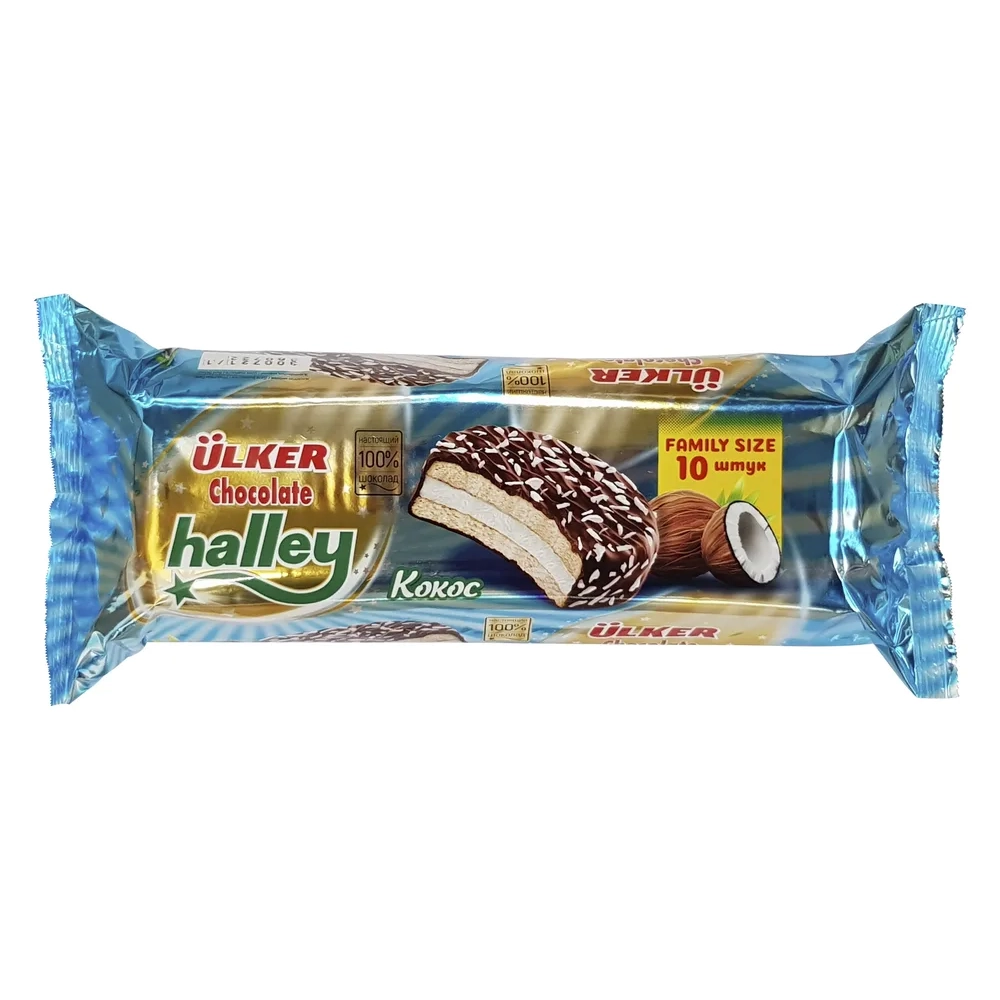Печенье-сэндвич Ulker Halley с маршмеллоу и кокосом в молочном шоколаде 280 г