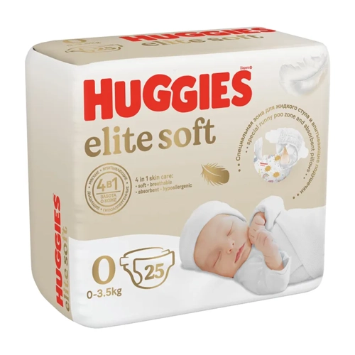 Подгузники Huggies Elite Soft 0+ (до 3,5кг) 25 шт