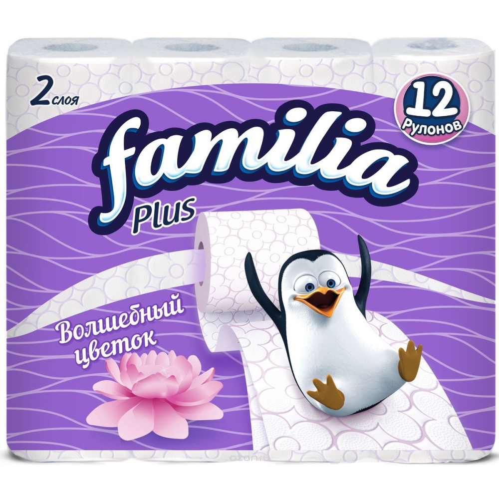 Туалетная бумага Familia Plus 2-х слойная волшебный цветок 12 рулонов