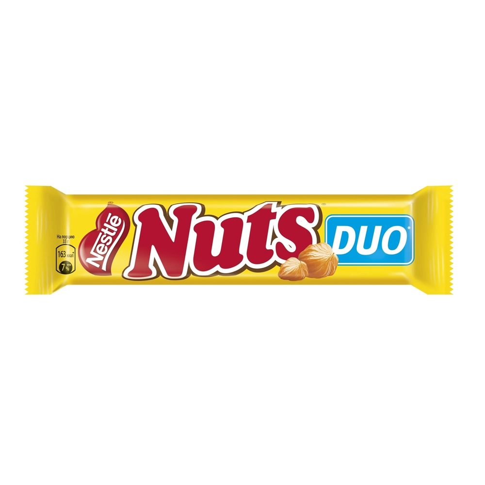 Шоколадный батончик Nuts Duo молочный шоколад с цельным фундуком 66г