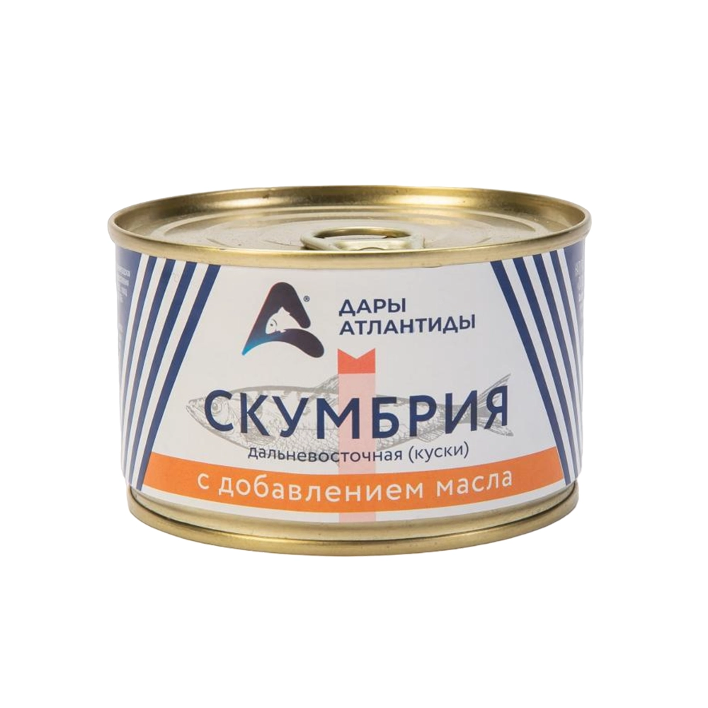 Скумбрия Дары Атлантиды натуральная с добавлением масло 240 гр ж/б