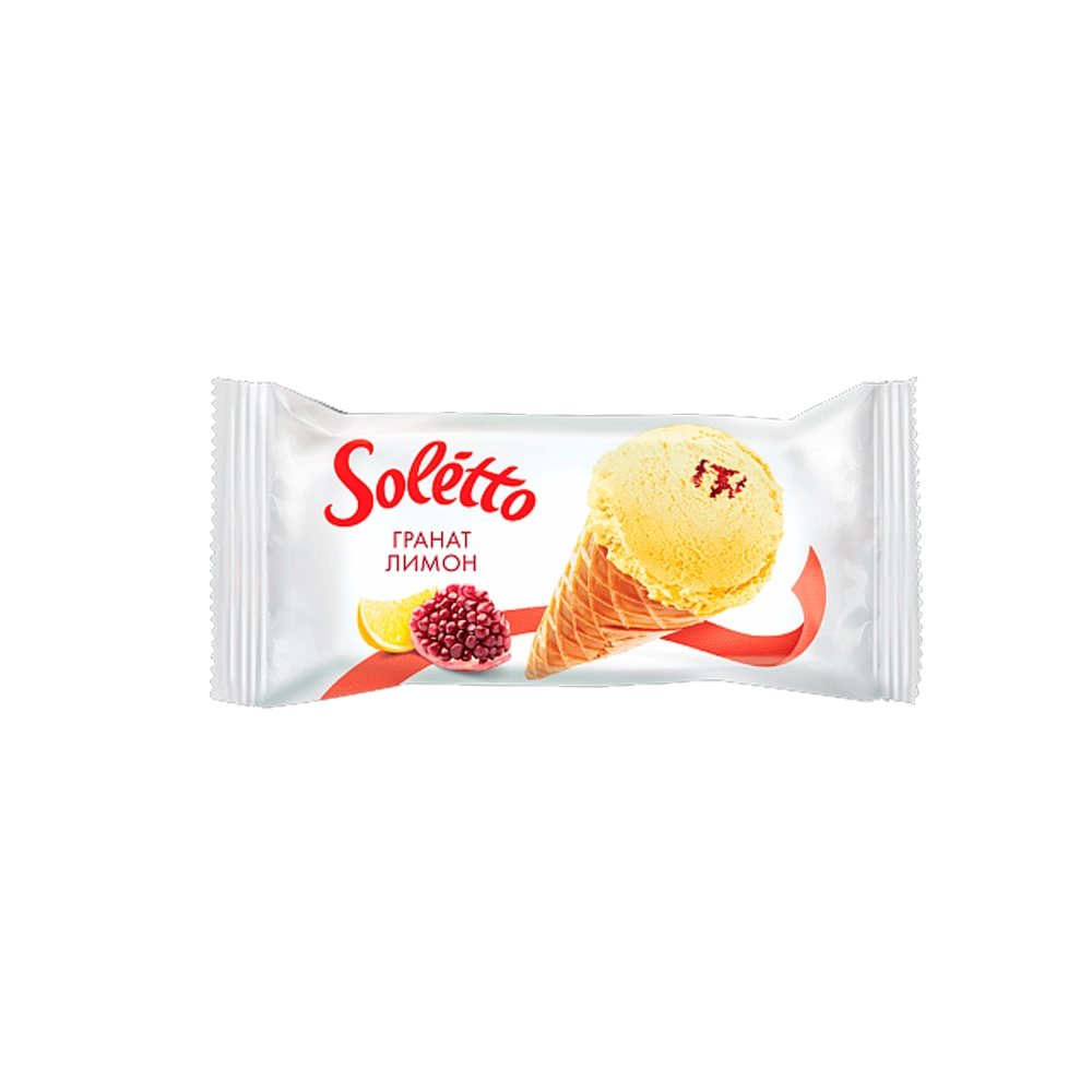 Мороженое вафельный рожок «Soletto» Гранат-Лимон 75г