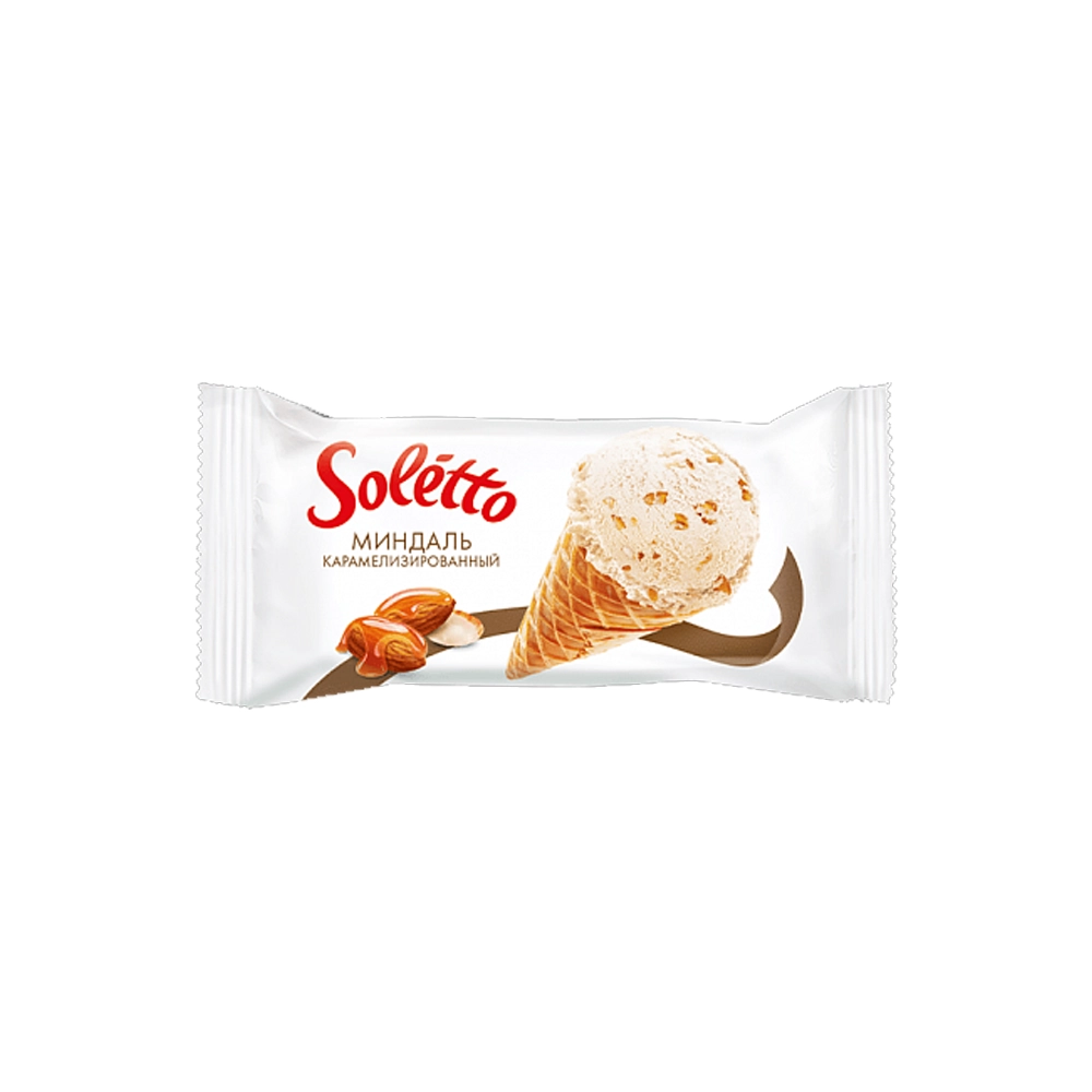Мороженое вафельный рожок «Soletto» карамелизированный миндаль 75г