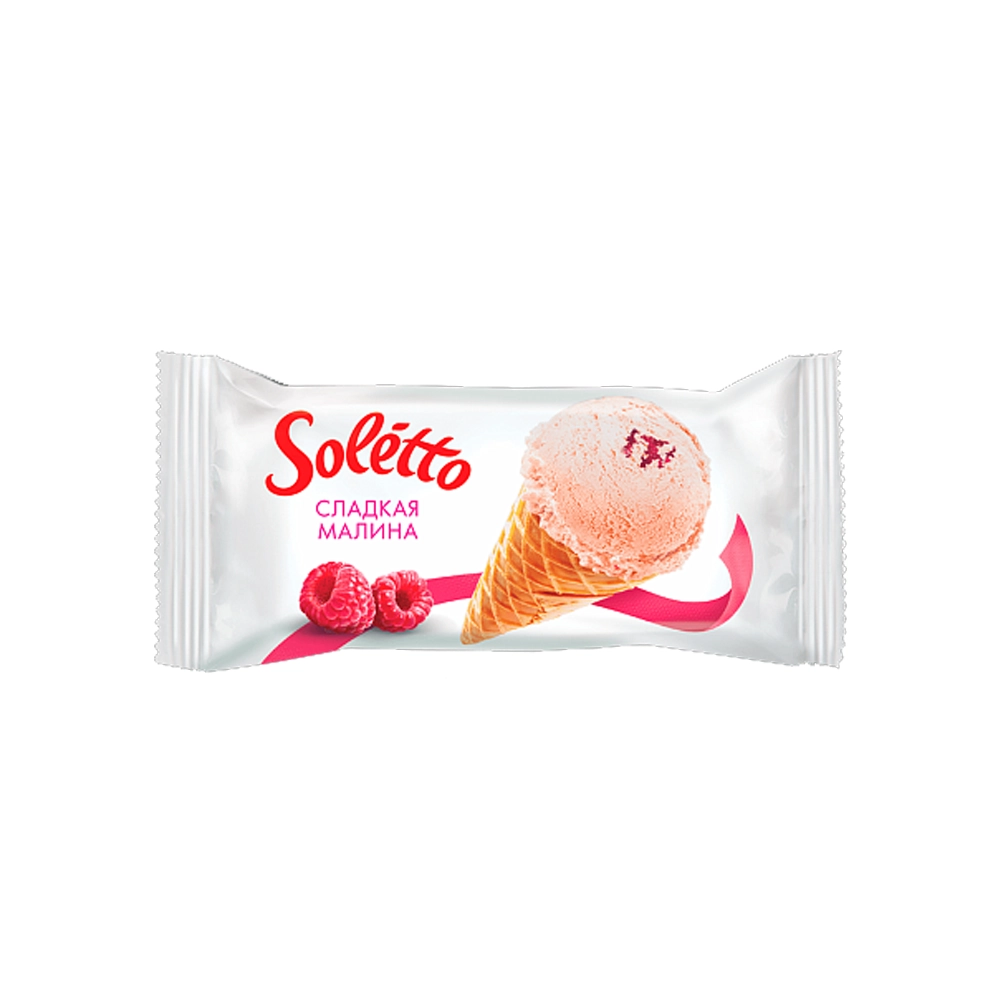 Мороженое вафельный рожок «Soletto» Сладкая малина 75г
