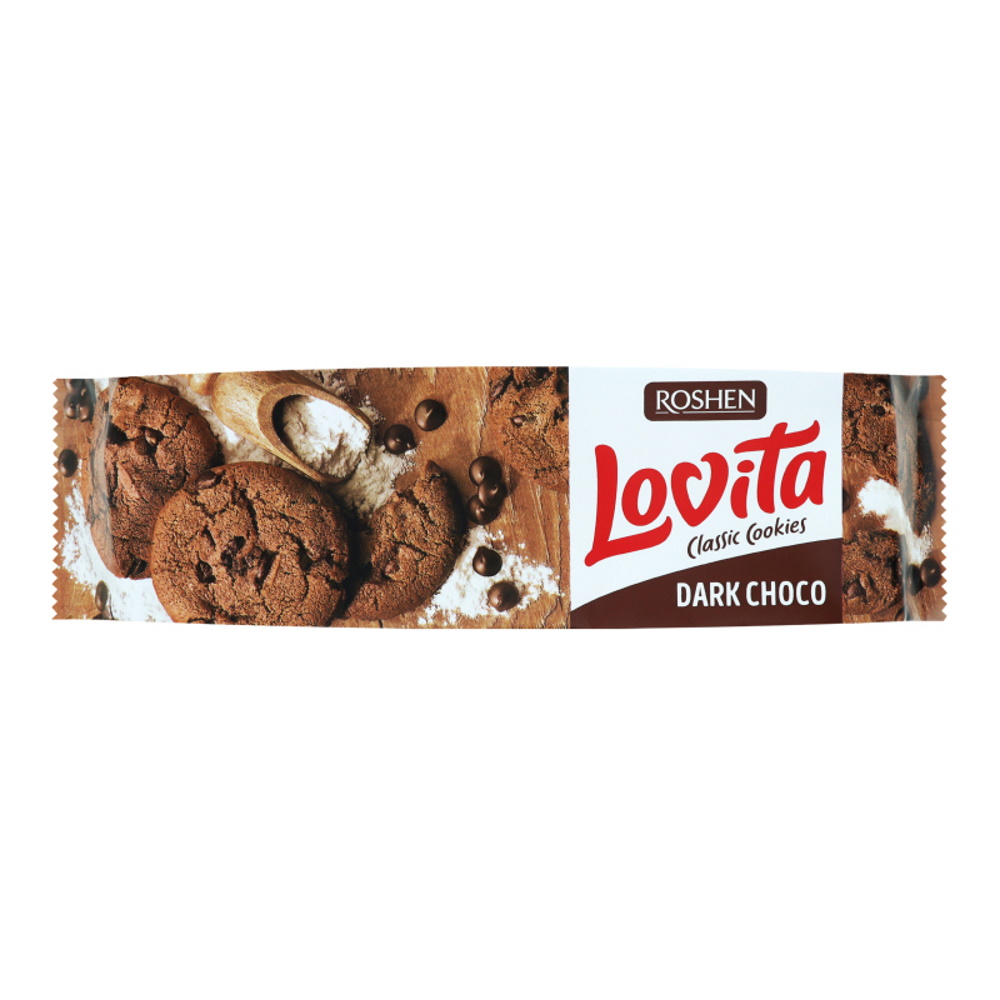 Сдобное печенье Lovita Classic Cookies с какао и кусочками глазури Roshen 150г/16шт