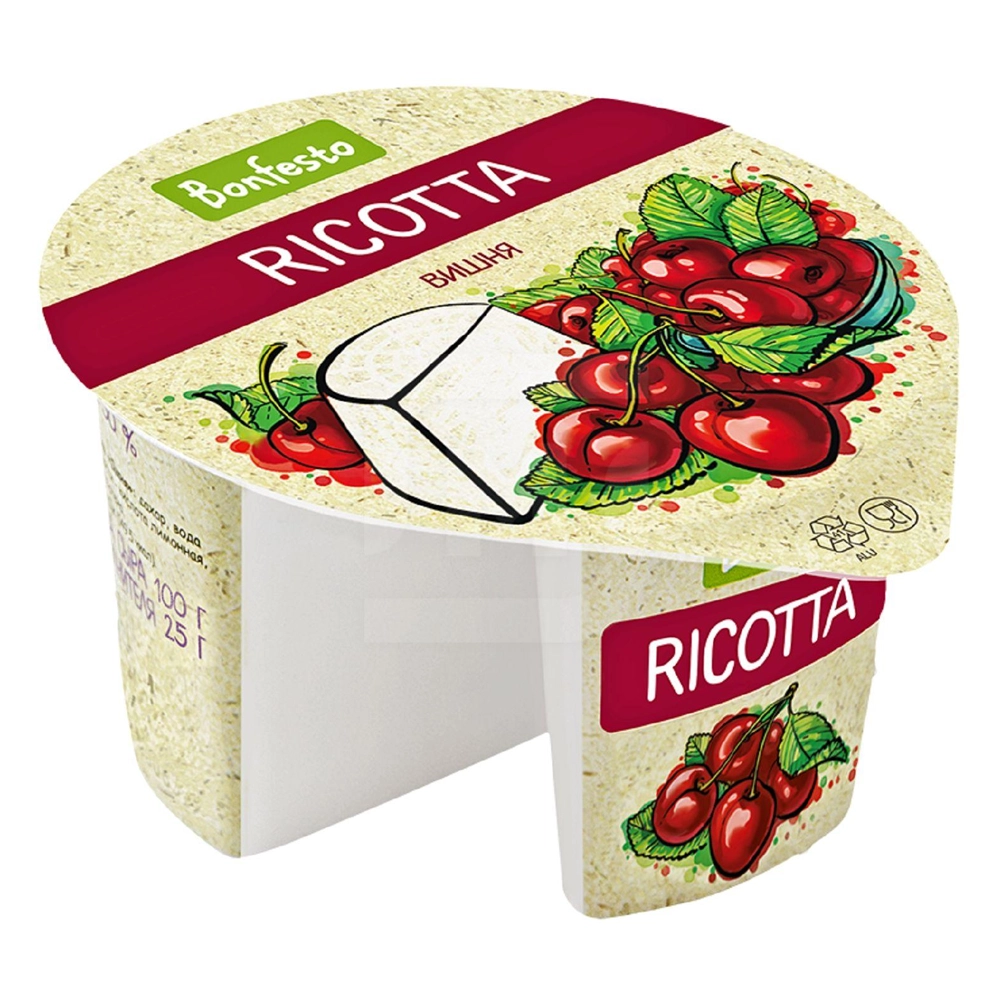 Сыр мягкий «Рикотта» c наполнителем «Вишня» Bonfesto 50 % 125 г