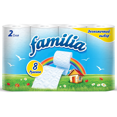 Туалетная бумага Familia Plus 2-х слойная радуга 8 рулонов