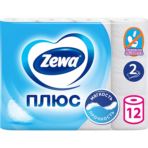Туалетная бумага Zewa Плюс 2-х слойная 12 рулонов