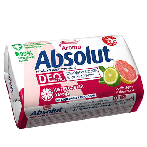 Мыло твердое Absolut DeoEffect антибактериальное Грейпфрут и бергамот 90 г