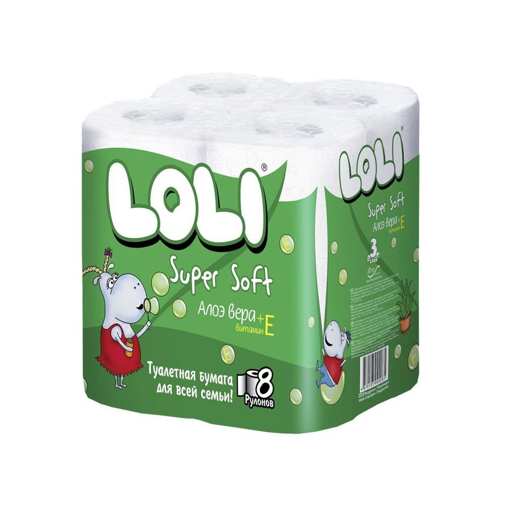 Туалетная бумага Loli Super Soft Алое Вера и витамин Е 8 рулона