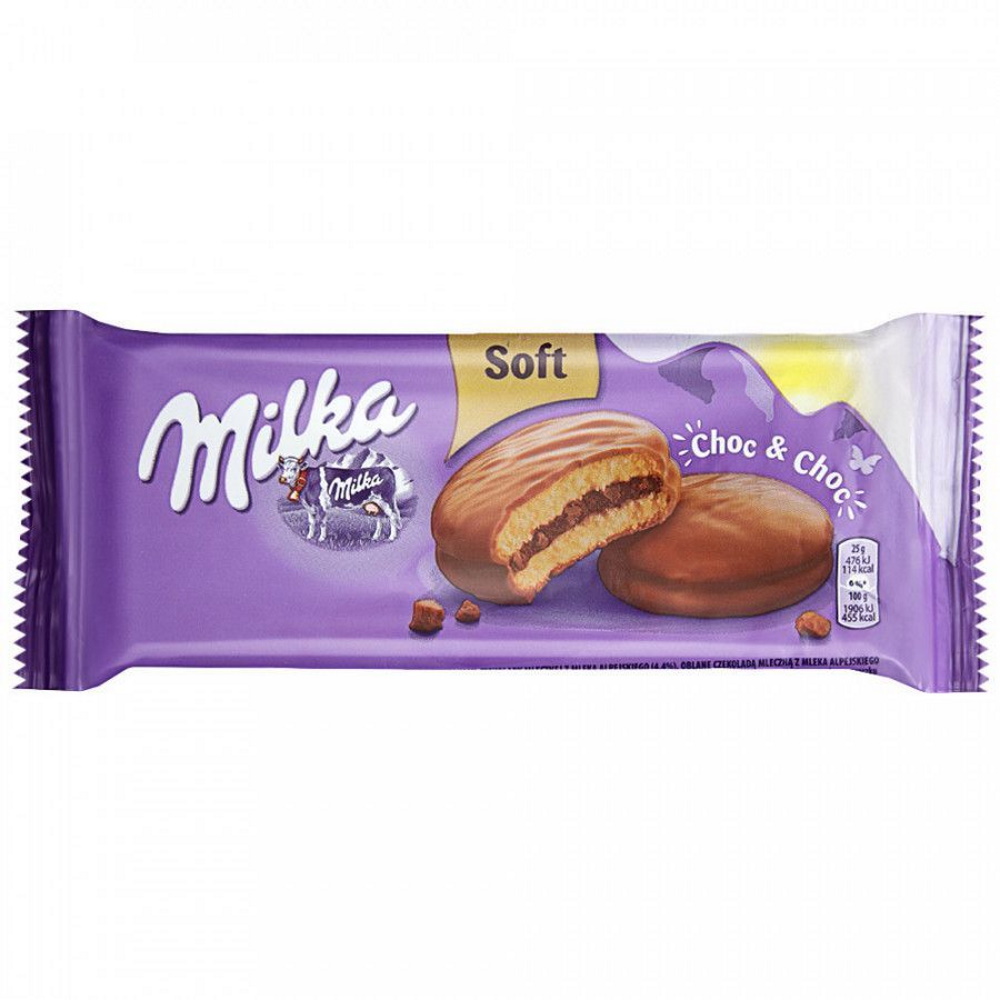 Печенье-сэндвич Milka Choc & Choc с какао-начинкой и кусочками молочного шоколада 150 г