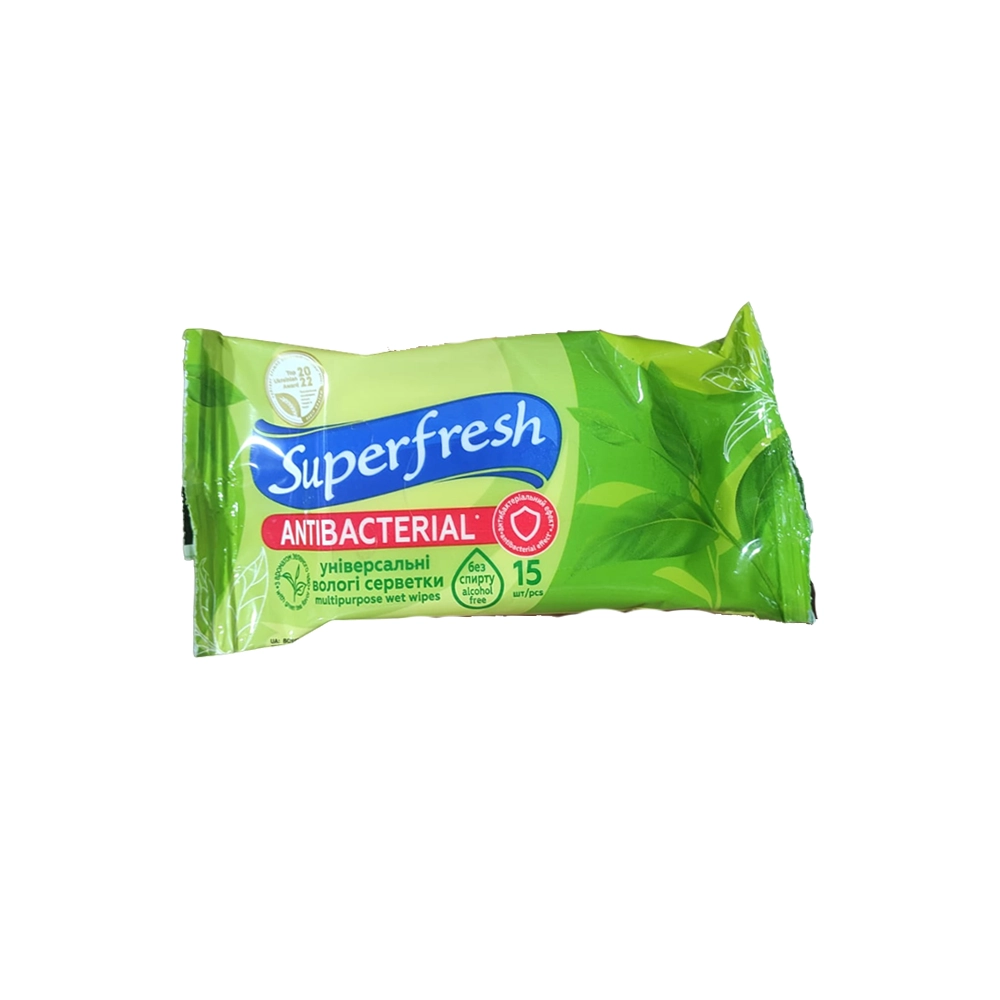 Влажные салфетки Super Fresh Антибактериальные 15 шт